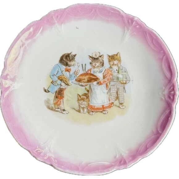 Vintage Cat Plate - Whimsical Transferware - Picture 1 of 5